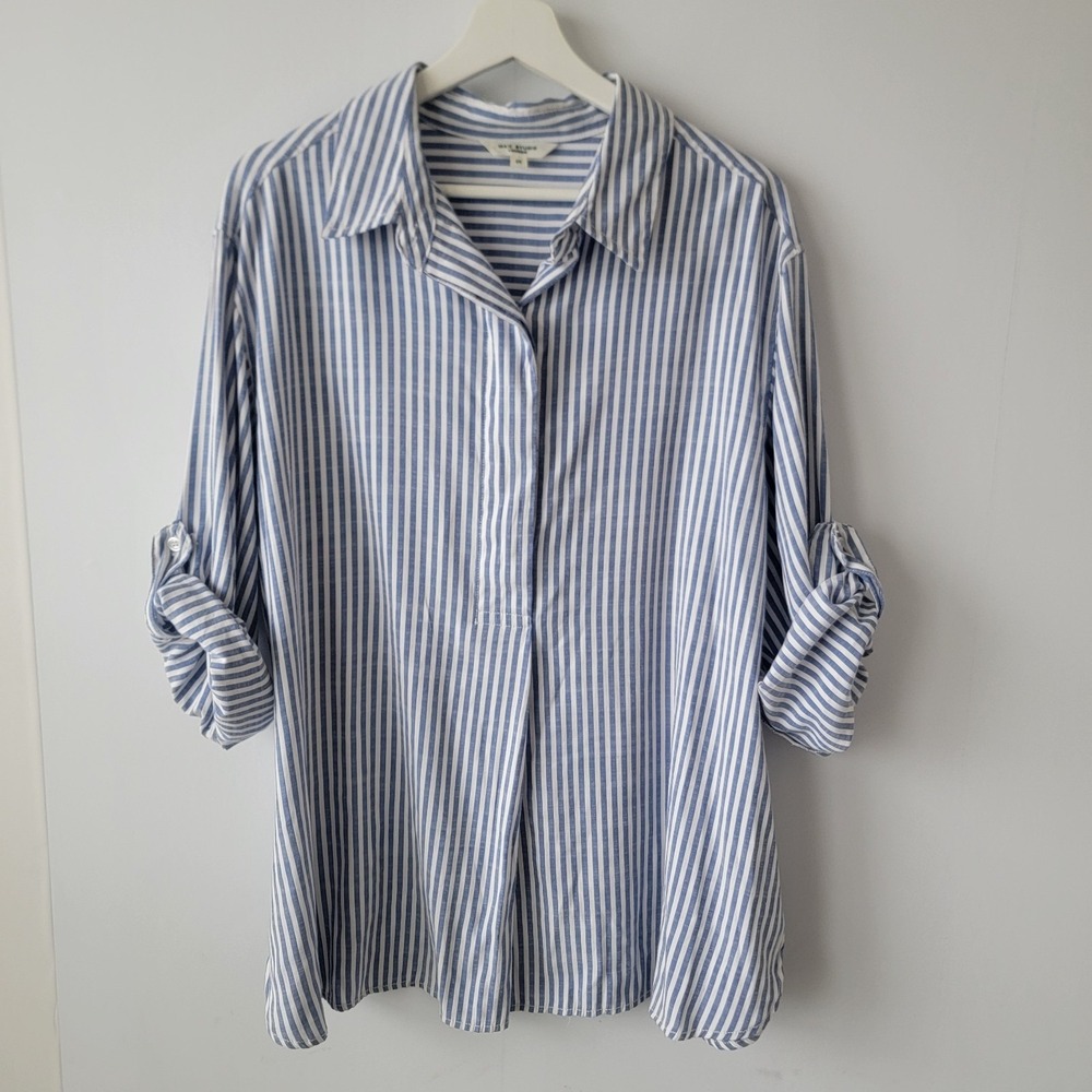 Max studio women's Striped Popover Tunic top size 2X roll-tab sleeve minimalist
